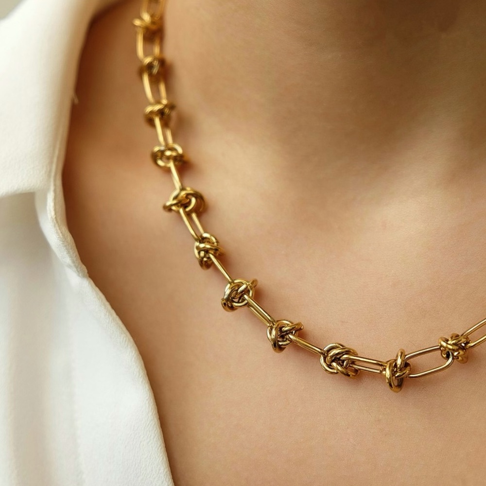 Link Choker Necklace | Gold Plated Stainless Steel Necklace - Picture 3 of 4